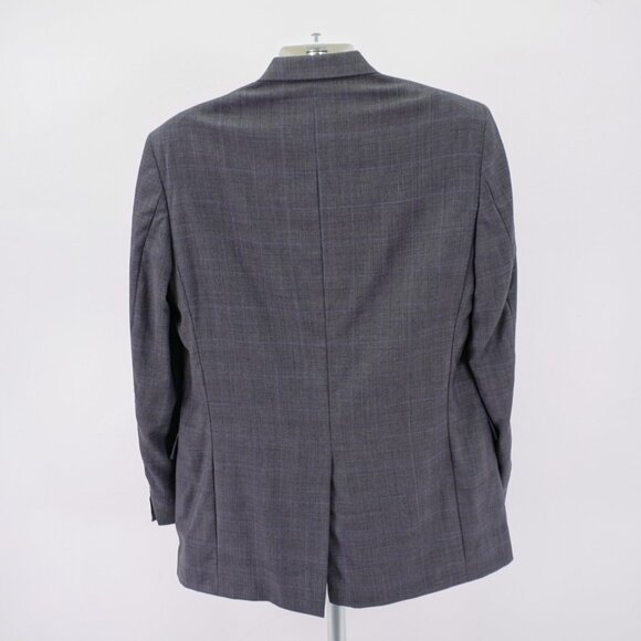 DAMAGED Hart Schaffner Marx Wool Gray Plaid Blue Windowpane Blazer 42L 2 Button - Picture 7 of 13